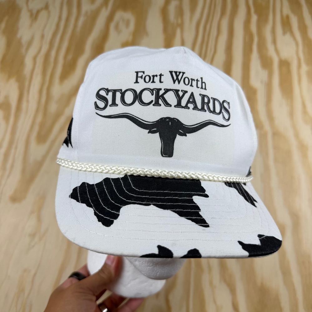 Vintage Fort Worth Stockyards Cow Print Snapback Hat Nissin Never Worn